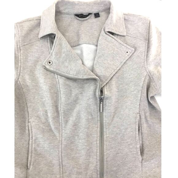 H by HALSTON Gray French Terry‎ Long Sleeve Motorcycle Zipper Jacket Size 14 - Picture 6 of 10